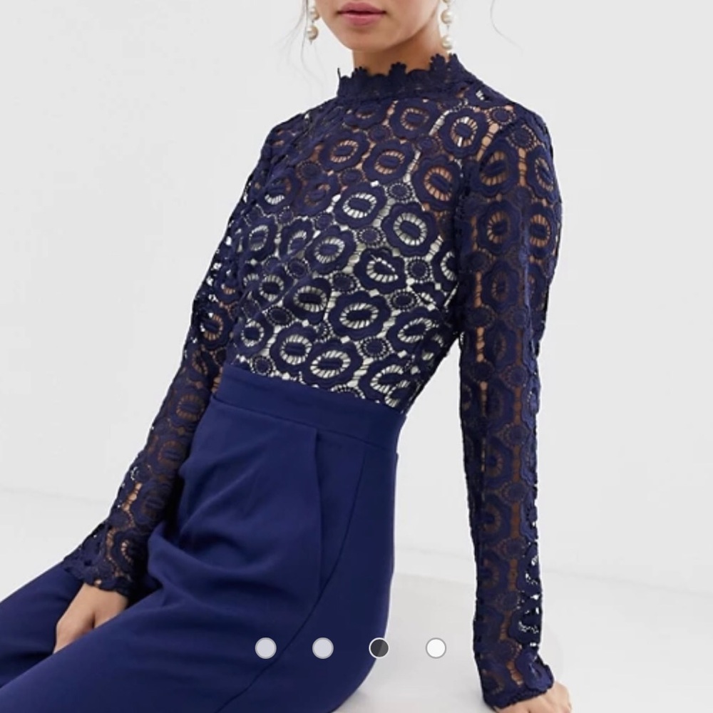 💲PRICE⬇️Little Mistress Navy Lace Cutout Jumpsuit